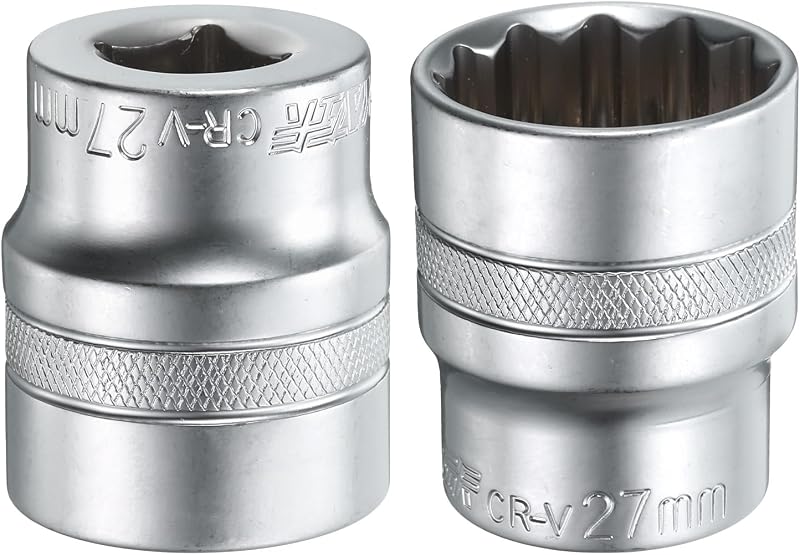 Soquete Estriado 12 Pontos de 27 mm com Encaixe Quadrado de 12,7 mm HARFINGTON, Comprimento de 42 mm, 2 Peças