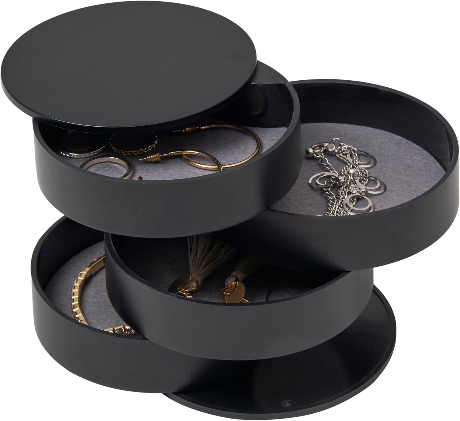 YAMAZAKI Home Tower Rotating Jewelry Organizer, 4-Tier Storage Box, Stacked Accessory Trays - Abs Plastic