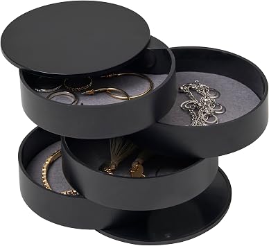 YAMAZAKI Home Rotating Jewelry Organizer, 4-Tier Storage Box, Stacked Accessory Trays