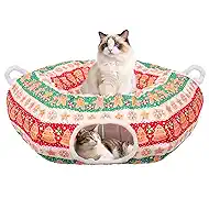 Christmas Tree Cat Tunnel, Soft Cat Tunnels for Indoor Cats with Middle Cushion, Cute Pet Donut Cave Bed Play Toys, Xmas Tree Decorations Protector Gifts