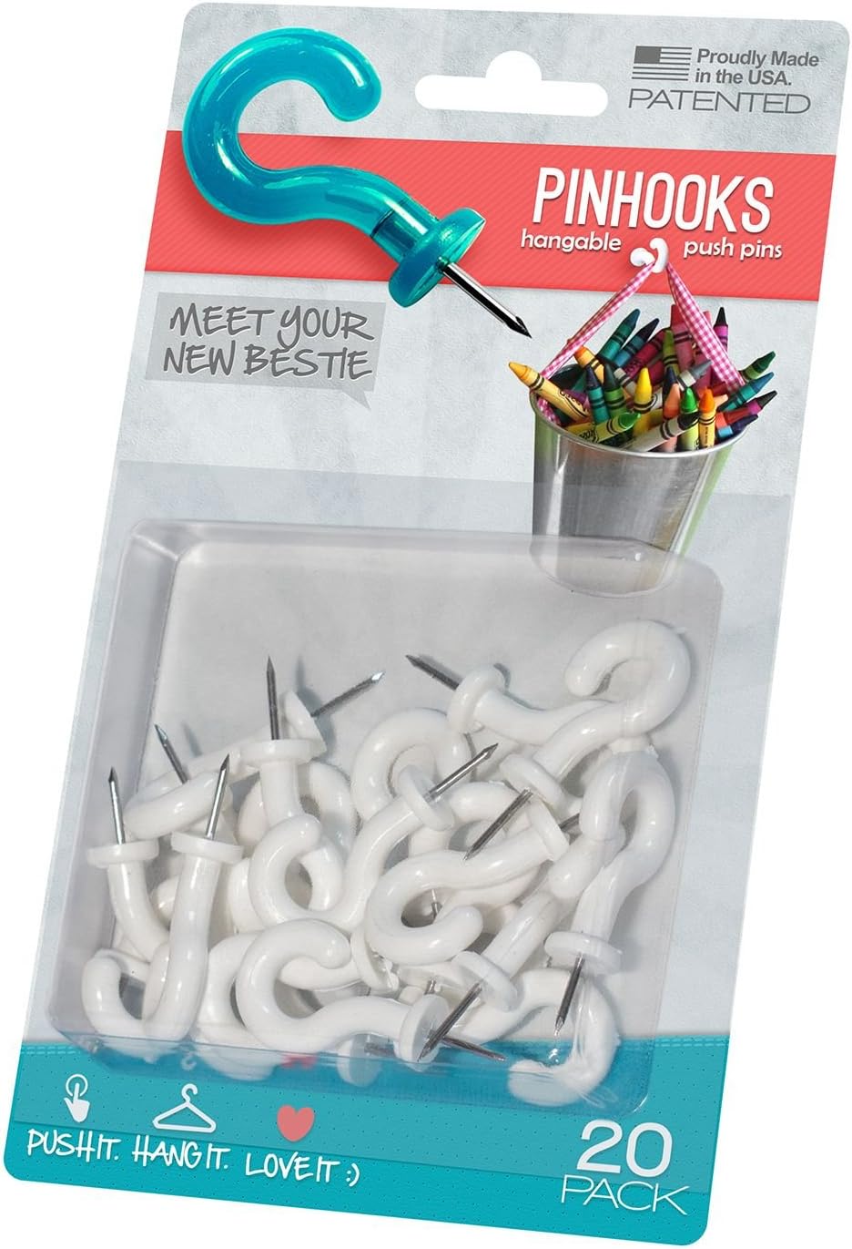 Pinhooks Push Pin 20-Pack Wall Hooks, White