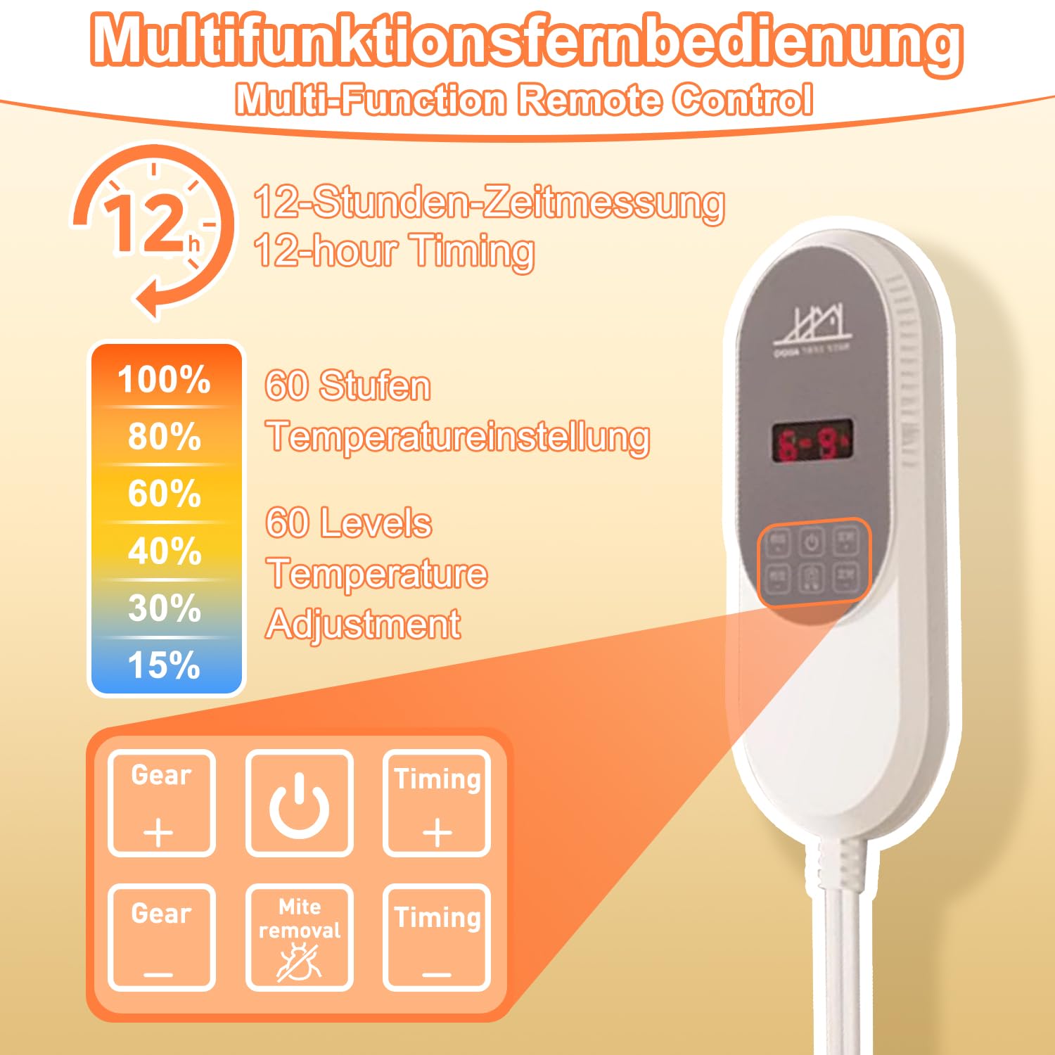 Tappeto riscaldante, tappetino elettrico, temperatura regolabile in 60 livelli, timer 12 ore, impermeabile e antiscivolo, per soggiorno e camera da letto (700 W, 140 x 200 cm)
