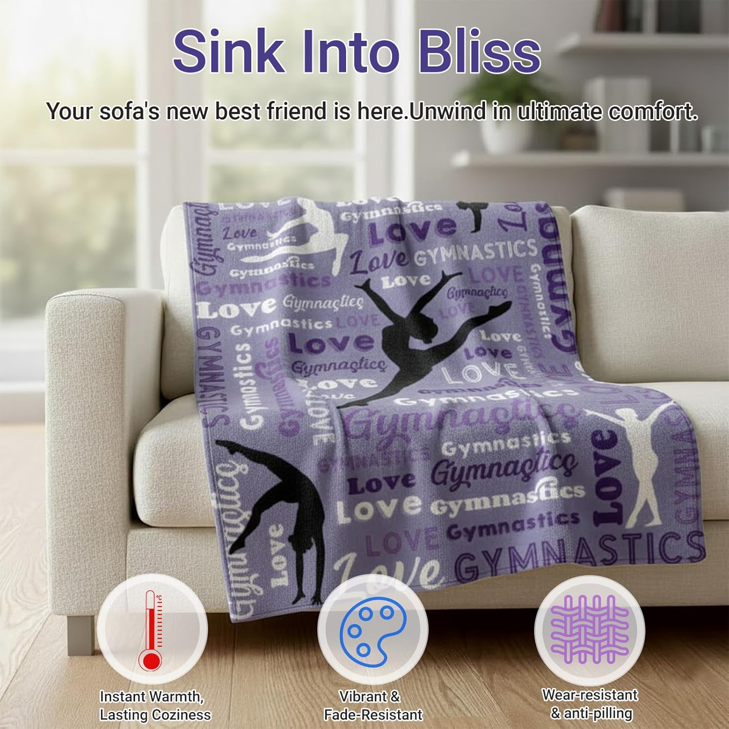 Gymnastics Blanket for Girls & Women, Flannel Throw for Gymnasts Team, Gymnastics Gift Idea (Purple,40"x50") - Image 2