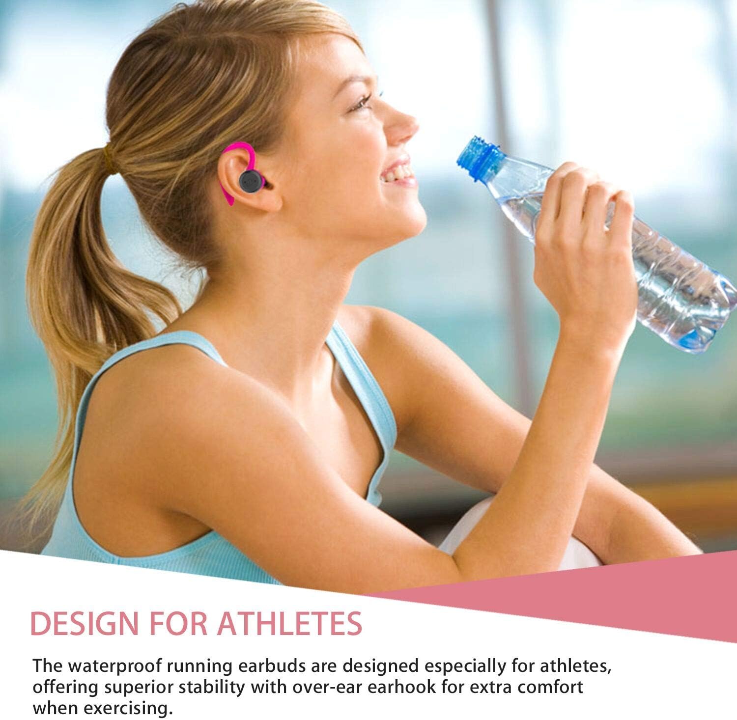 Wireless Headphones, APEKX True Wireless Bluetooth 5.0 Sports Earbuds, IPX7 Waterproof Stereo HiFi Sound, Built-in Mic Earphones with Charging Case (Pink)