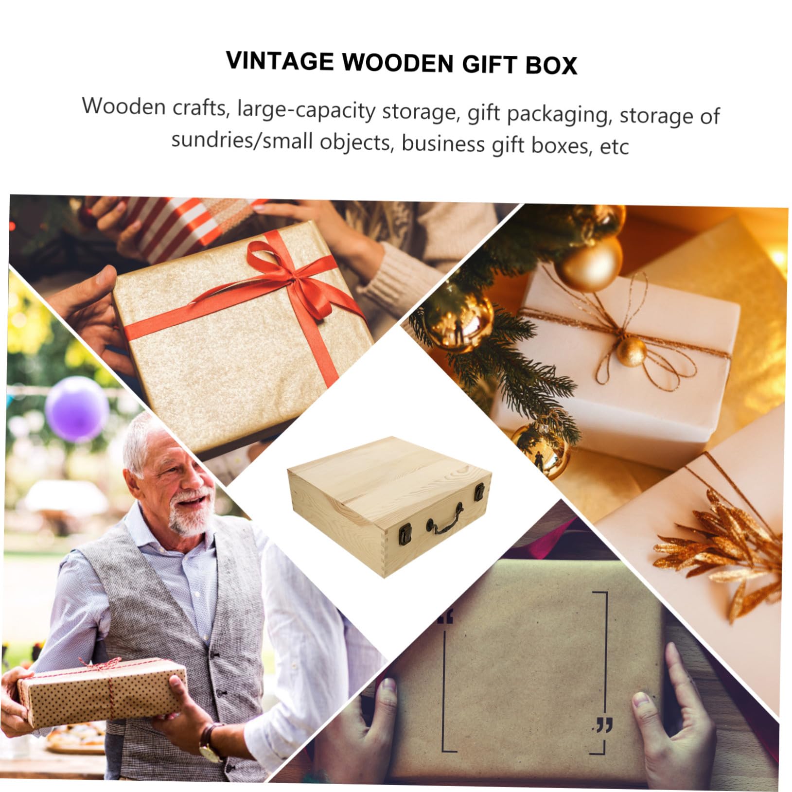 ERINGOGO Holzbox tragbare Aufbewahrungsbox aus Synthetischem Material mit Deckel im Vintage Stil Dekorativer Aufbewahrungskoffer für Haushalt und Geschenkverpackung
