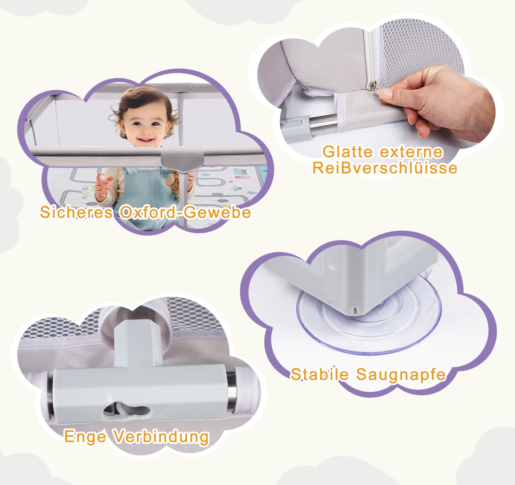 Laufstall Baby mit Matratze 120x180cm, Großes Laufgitter für 2-3 Kinder, Playpen Atmungsaktiver 600D Oxford-Stoff mit Rutschfesten Saugnapf-Füßen, für Einfamilienhaus Große Familienwohnung