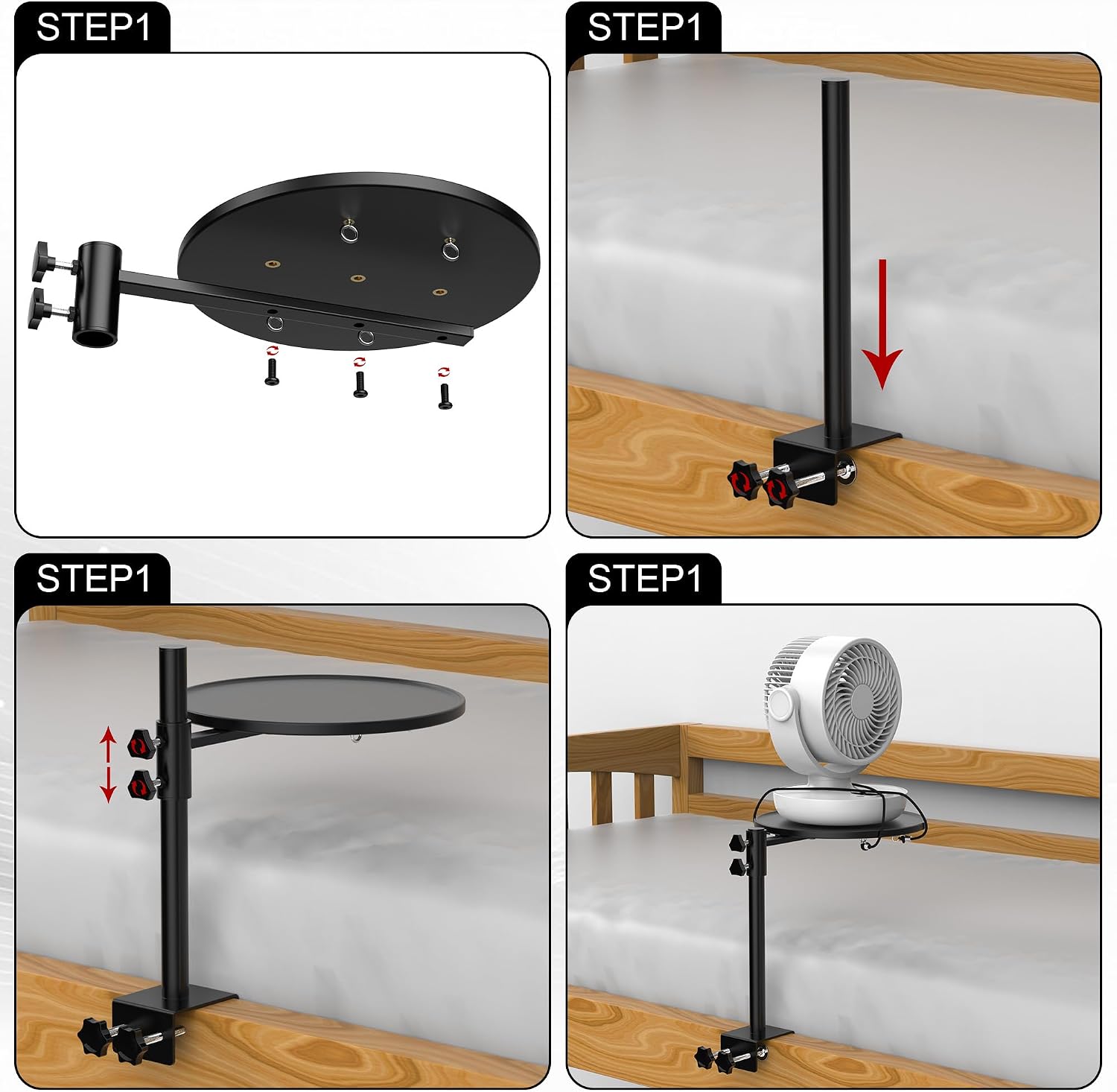 Bunk Bed Fan Holder, Fan Holder for Dorm Bed, Bunk & Lofted Bed, (Black)