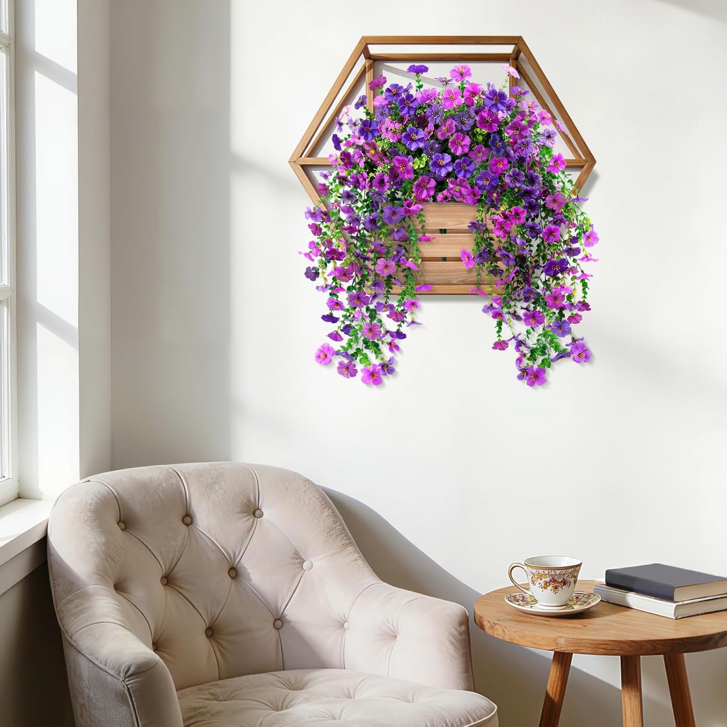 BlessedSeason 2 Pcs Artificial Hanging Flowers, UV Resistant Fake Flowers with Flexible Stems, Full Bundle Faux Flowers for Outdoor Planters, Zero Maintenance for Patio, Garden, Balcony, Double Purple