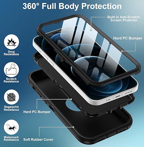 Miniatura 3 de Funda para iPhone 12 Pro Max, con protector de pantalla integrado, protección contra caídas, cuerpo completo, resistente a prueba de golpes, a