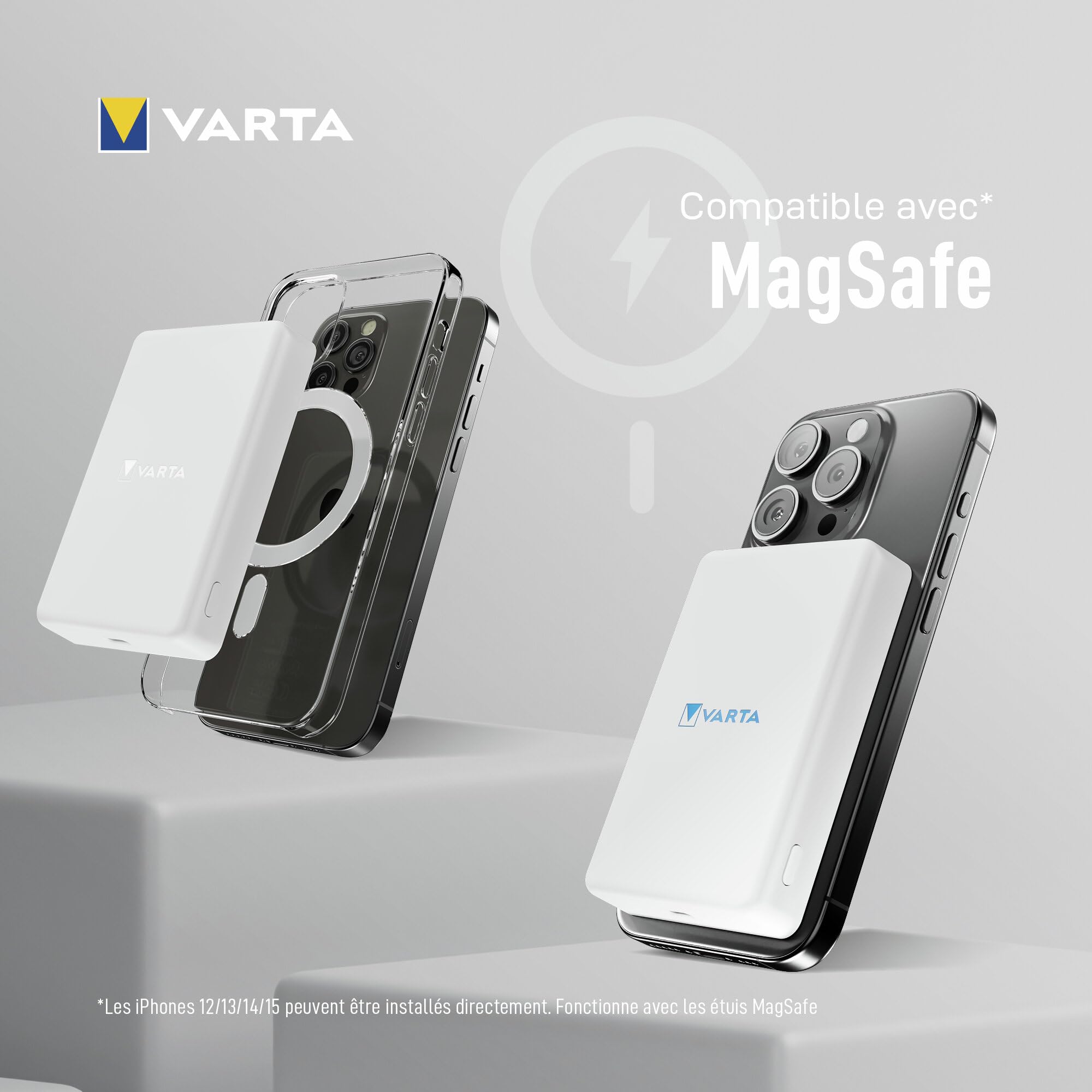 VARTA Power Bank 5000 mAh, Mag Pro, magnétique, sans Fil, Coloris Blanc
