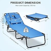 Vista 12 de GYMAX Silla bronceadora, silla de playa de 350 libras con orificio facial, almohada lavable y correa de transporte, tumbona plegable ajustable