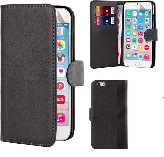 RASH Case for Apple iPhone 7, iPhone 8, iPhone SE 2020 Wallet Flip Case - Leather Premium Folio Phone Cover [Cash & Card Slots] [Magnetic Closure] Wireless Charging Compatible Real Leather Black