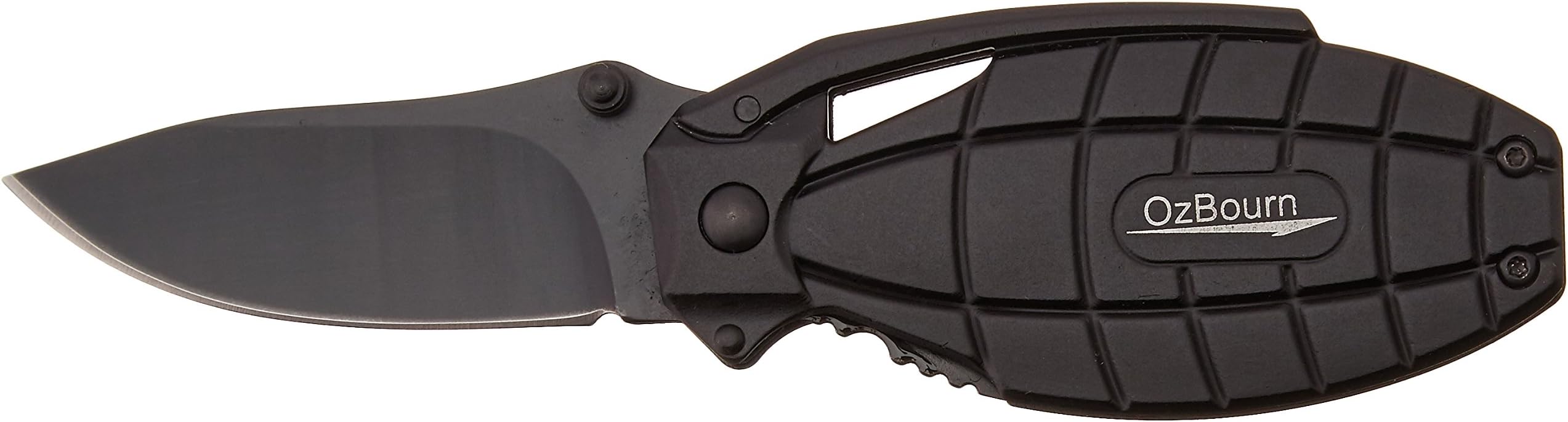 Folding Pocket Knife with Novelty Grenade Style Handle, Includes Belt Clip & Sturdy Nylon Pouch with Press Snap Clasp