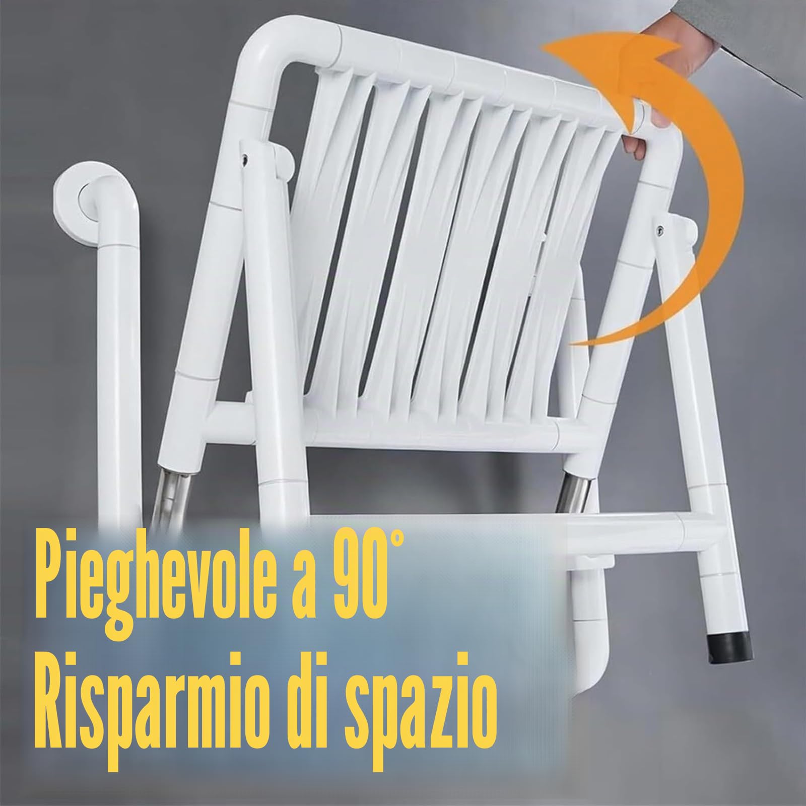 Sedile Per Doccia Pieghevole Da Muro,Sedia Da Doccia Antiscivolo Con Bracciolo,Seggiolino Per Doccia A Parete Con Piedini Di Supporto Per Anziani,Incinta,Disabili Capacità Di Carico 250Kg