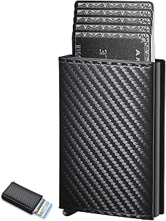 Xspring Pop up Card Wallet, Carbon Fibre Credit Cards Wallets, RFID Blocking Womens Minimalist Wallet, Minimalist Credit Card Holder for Men, Ultra Thin Minimalists Wallets