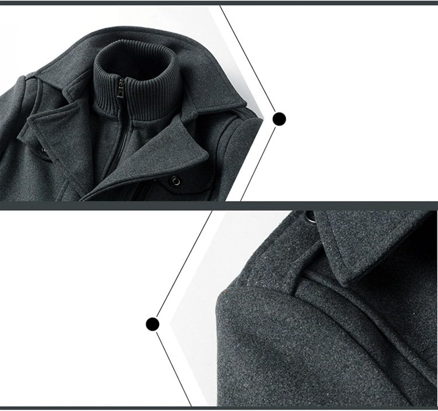 Mens Pea Coat Mid-Length Single Breasted Wool Blend Top Coat Warm Winter Overcoat Windproof Windbreaker Business Casual