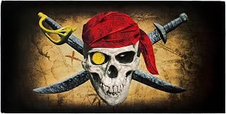 Pirate Skull Beach Towel 30 x 60 inch 100% Cotton (Pirate Map, One Towel)