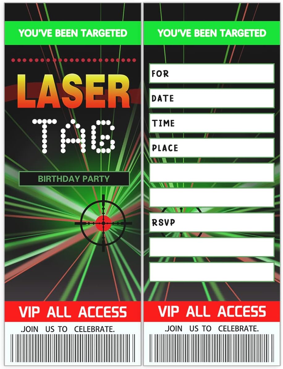 Laser Tag Ticket Invitation Birthday Party Glow Lazer Tag(20 Set with Envelopes