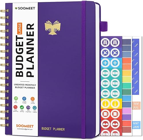 Planificador de presupuesto, organizador mensual de facturas de 7 x 10 pulgadas con bolsillos, planificador de finanzas sin fecha con cuaderno de