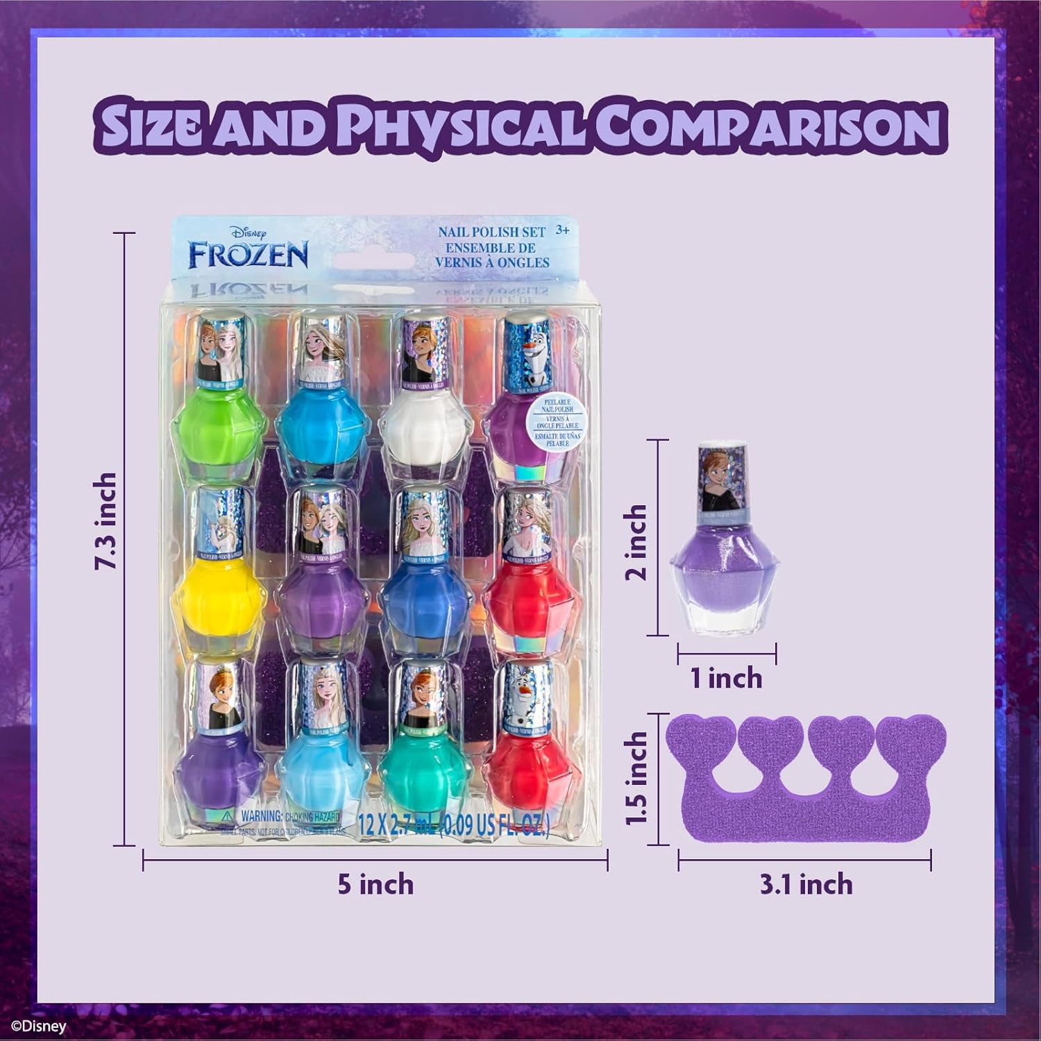 Townley Girl Disney Frozen Elsa and Anna Non-Toxic Peel-Off Water-Based Safe Quick Dry Nail Polish Gift Kit Set for Kids Girls with Bonus Nail Separators, 14 Pc Set (All Solid Colors) image 8 of 15 B07VZR896F