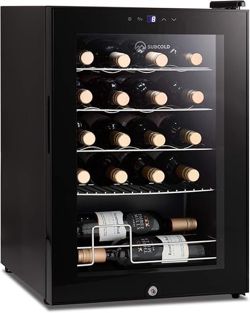 Subcold Viva20 LED Table-Top Wine Fridge Black | 3-18°C | 20 Bottle Capacity | 57L Counter-Top Cooler | LED + Lock & Key | Glass Door Drinks Cellar | Single-Zone