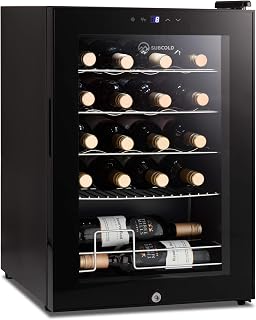 Subcold Viva20 LED – Table-Top Wine Fridge Black | 3-18°C | 20 Bottle Capacity | 57L Counter-Top Cooler | LED + Lock & Key | Glass Door Drinks Cellar | Single-Zone