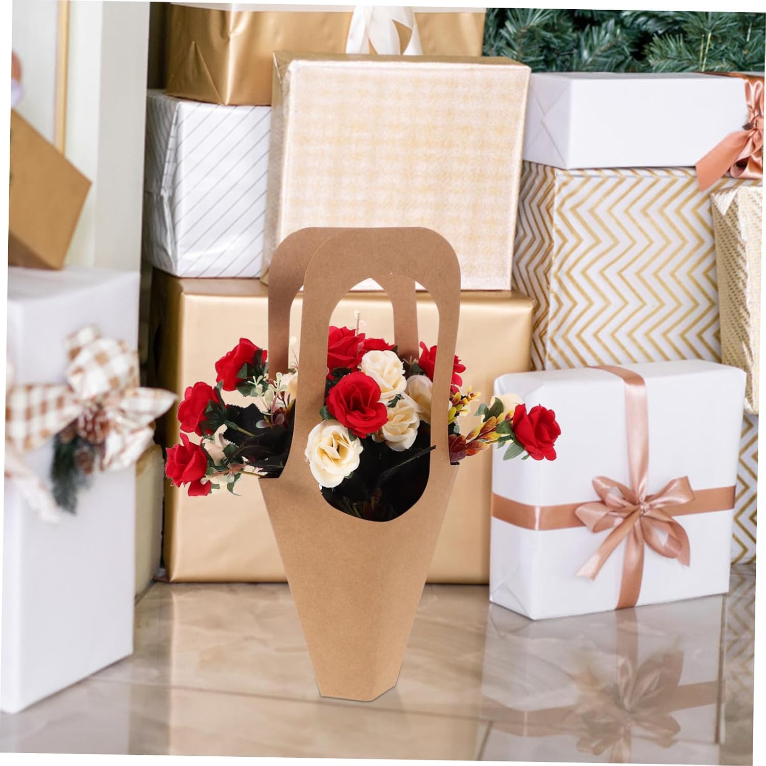 COOLHIYA 5pcs Floral Paper Bouquet Bags Portable Handheld Flower Wrapping image 3