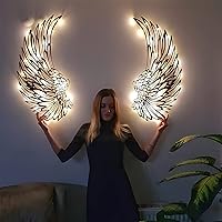 Vista 2 de 1 par de arte de pared de alas de ángel de metal con luces LED, alas de ángel 3D, decoración de pared para interiores, hogar, dormitorio, sala