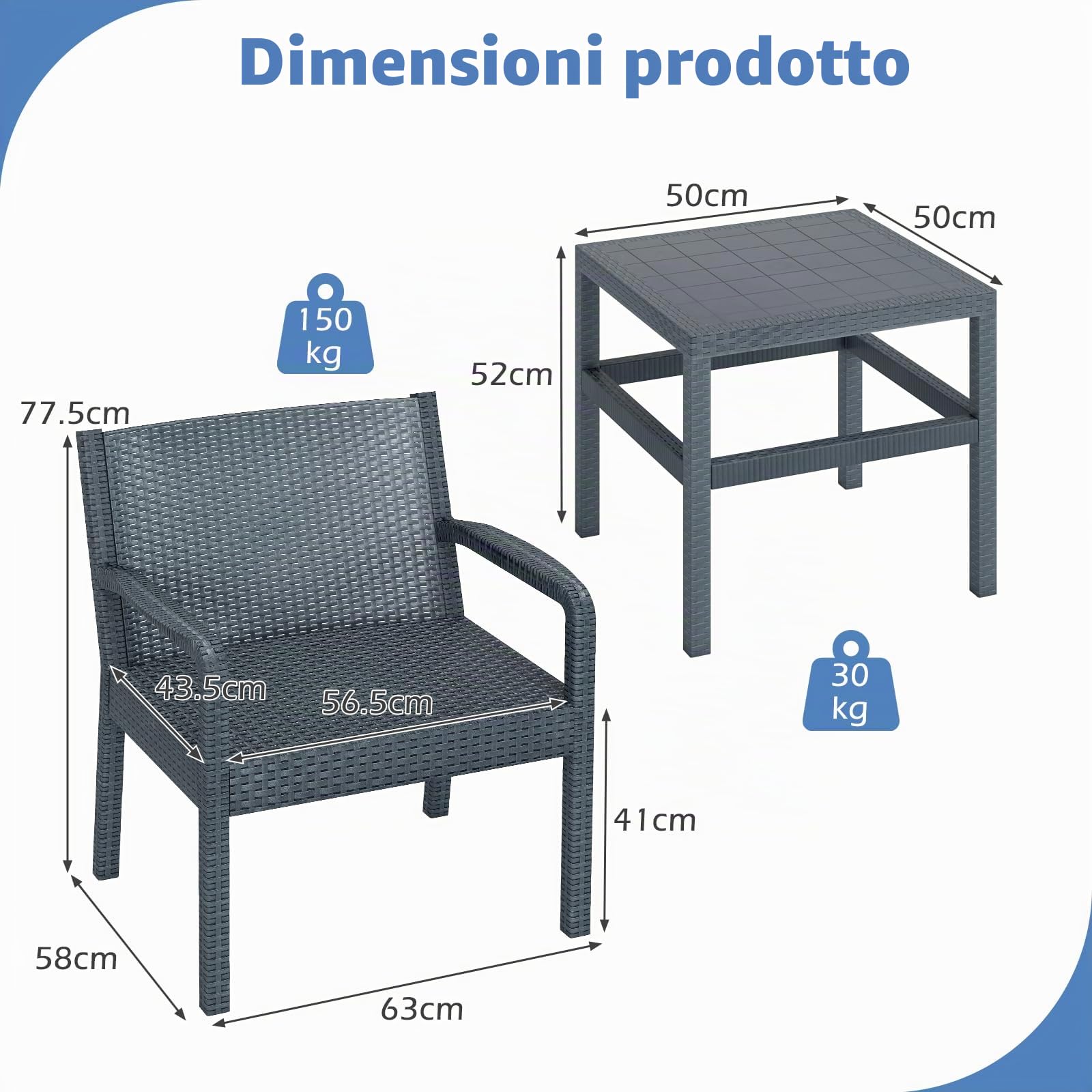 GIANTEX Set di Mobili da Giardino e Balcone 3 Pezzi, Struttura in Rattan e Polipropilene, 2 Poltrone, Resistente alle Intemperie, Arredamento per Esterni per 2 Persone