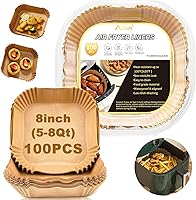 Vista 7 de Ailun Forros de papel desechables para freidora de aire de 6.5 pulgadas, 100 unidades de papel pergamino antiadherente, resistente al aceite, papel