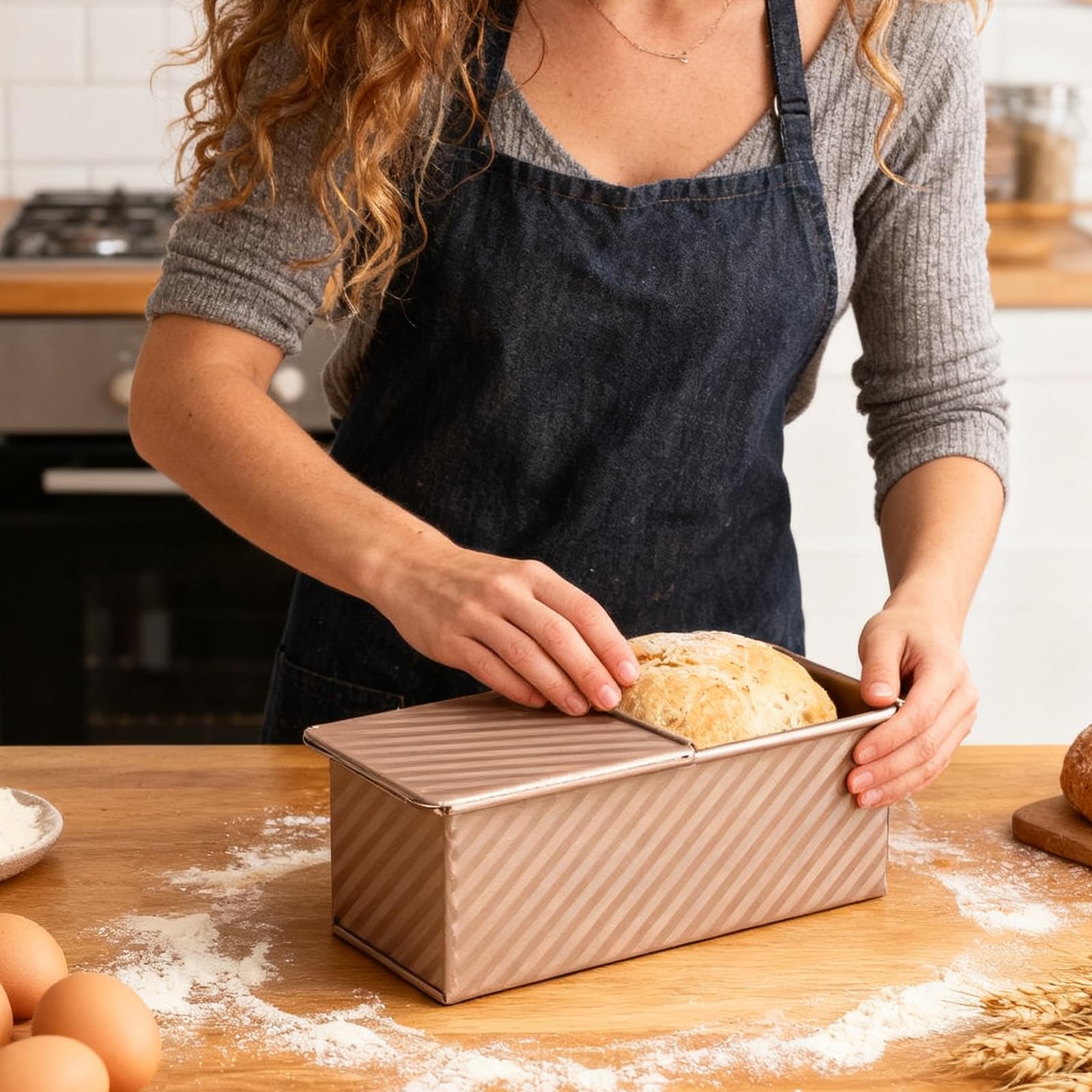 Moule Pain de Mie avec Couvercle, 1000g Moule a Pain Rectangulaire, Moule en Acier Carbone Antiadhésif Idéal pour Toast, Moule à Pains avec Trous de Ventilation pour Toasts et Gâteaux