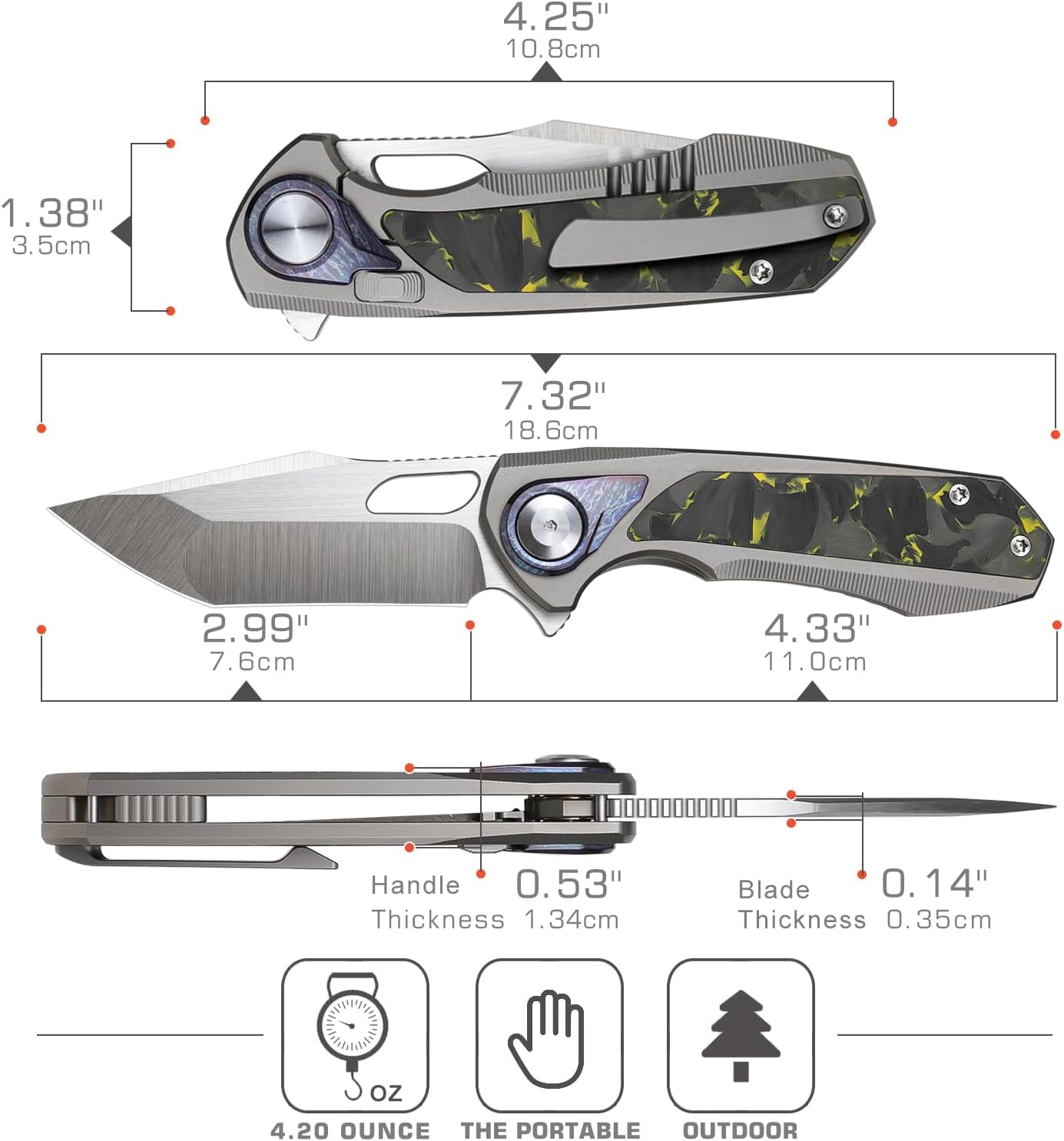 REMETTE Folding Pocket Knife S45VN Blade Titanium Handle Knives ASTP-3 (Green)
