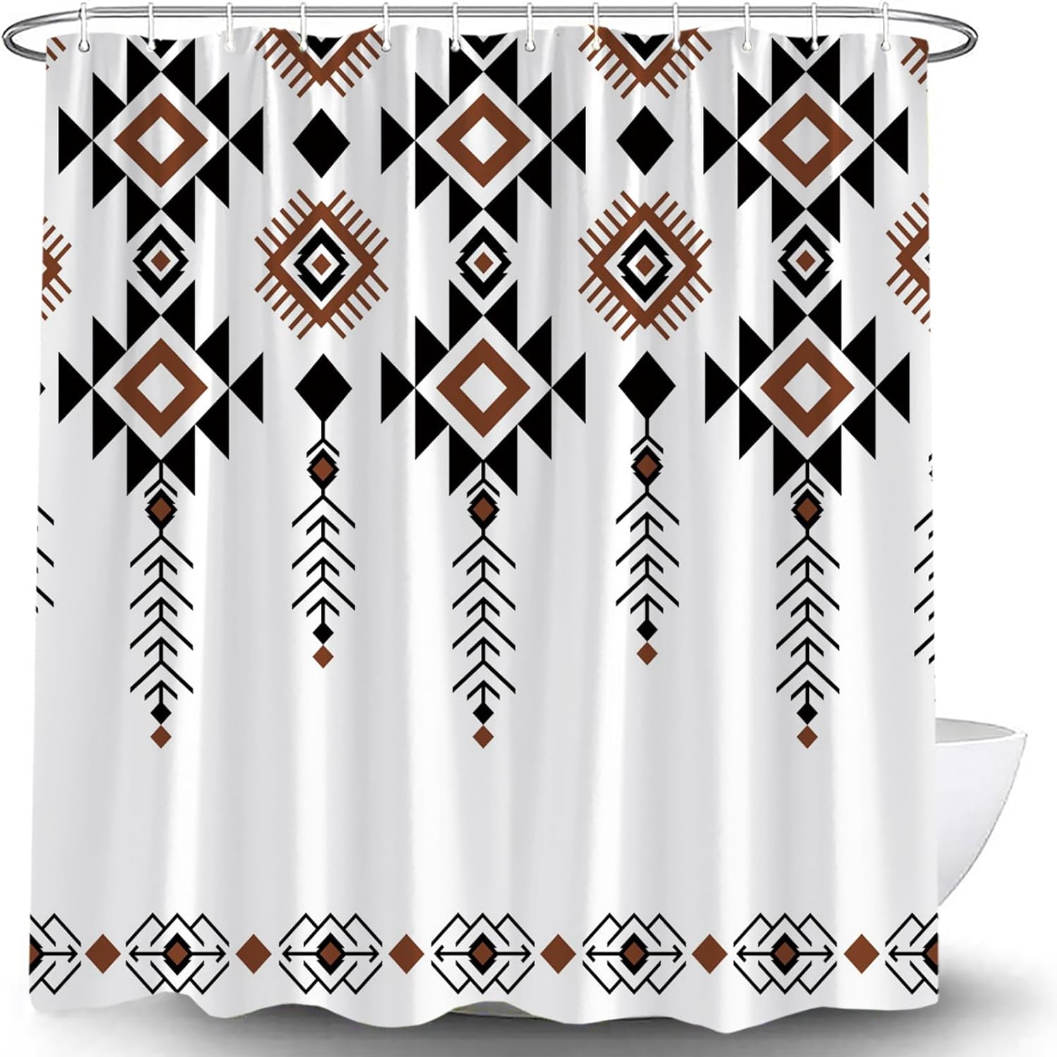 Western Aztec Boho Shower Curtain Abstract Geometric Stripes Tribal Ethnic Southwestern Vintage Retro Native American Navajo Neutral Classic Black Fabric Bathroom Curtain with Hook