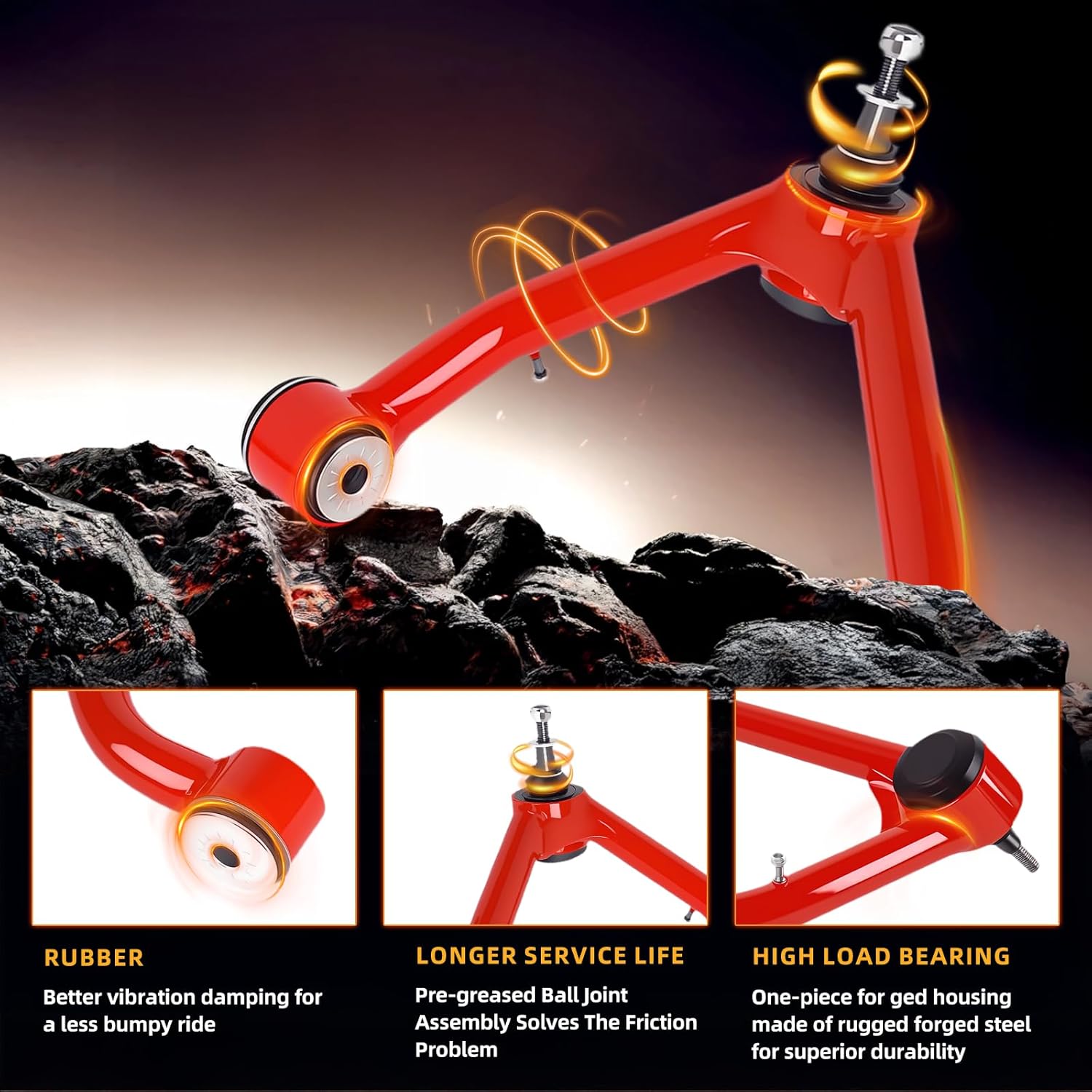 2-4" Upper Control Arms Compatible with 2014-2018 Chevrolet Silverado 1500, UCA Tubular Suspension Kit with Ball Joints & Rubber Bushing, Adjustable Lift Alignment Solution (Red)