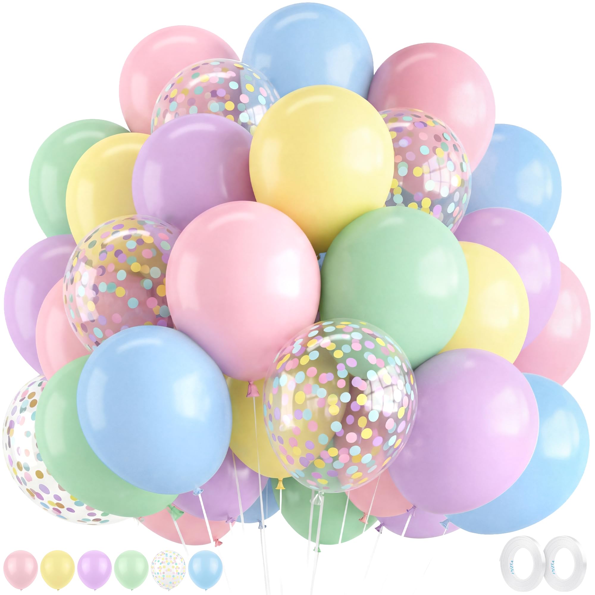 Vivantia 72 Piece Pastel Balloons 12 Inch Macaron Multicolor Colorful Latex Balloon Confetti Party Balloons for Girls Unicorn Easter Birthday Baby Shower Bridal Wedding Engagement Decoration — image 1