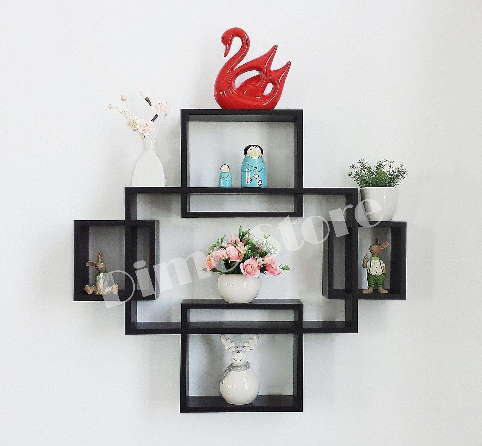Dime Store Intersecting Wall Mount Engineered Wood Wall Shelf Four Wall Shelves for Living Room (Modern, Elegant Black)