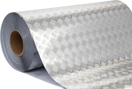 Miniatura 9 de Placa de diamante industrial con acabado cromado metálico, lámina inferior de vinilo, rollo adhesivo para estantes, paredes y pisos (plata, 17.8