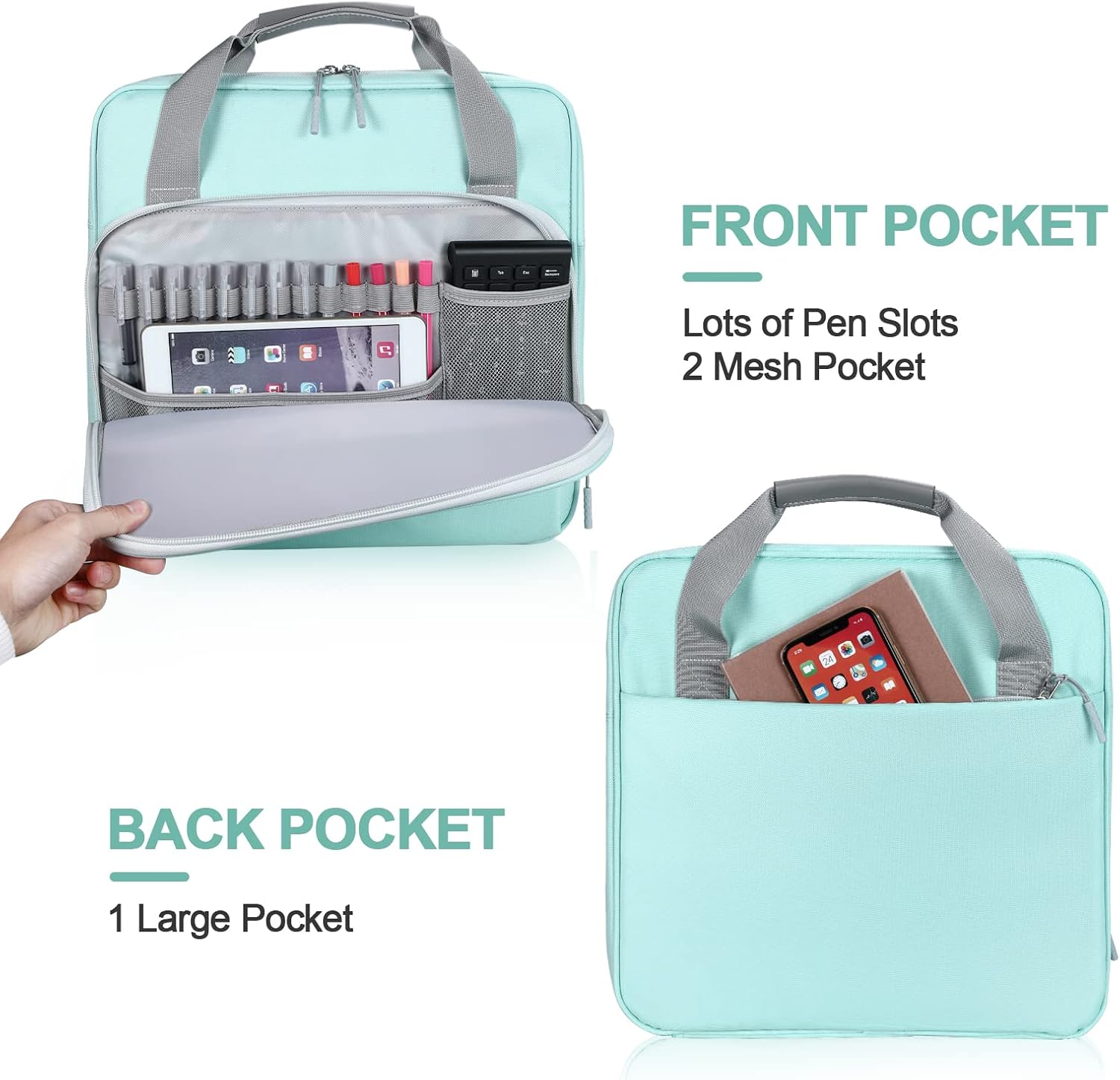 3 Inch D-Ring 3 Ring Zipper Binder, Binder with Strap 700 Sheet Capacity & Multi-Pockets School and Office Organizer, Compatible with 13-Inch MacBook(Patent Design Light Blue)