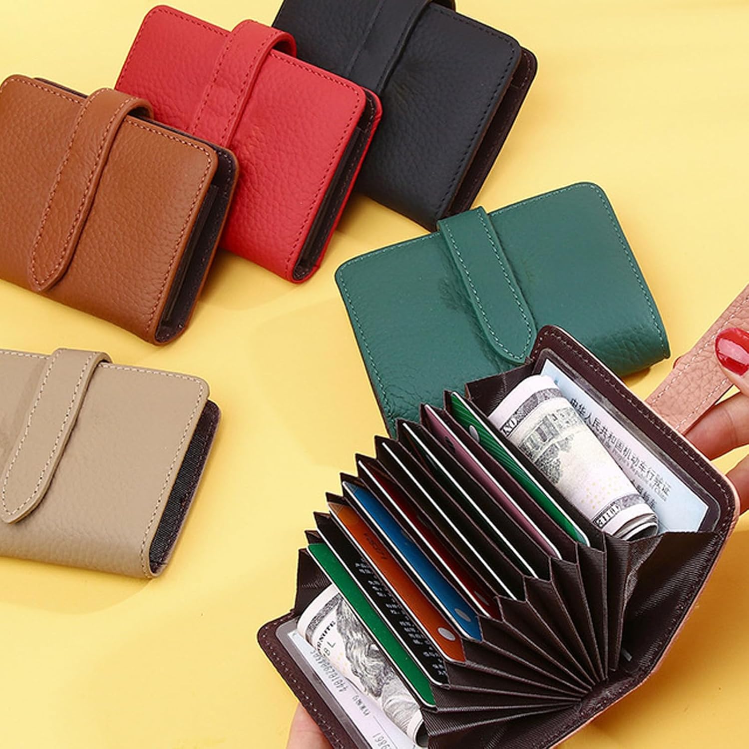 Women's PU Leather Wallet, Retro Lychee Pattern Folding Wallet with Multiple Card Slots, Coin Purse, Luxury Hasp Clutch, Large Capacity Short Money Bag for Cards and Coins (Black) - Image 3