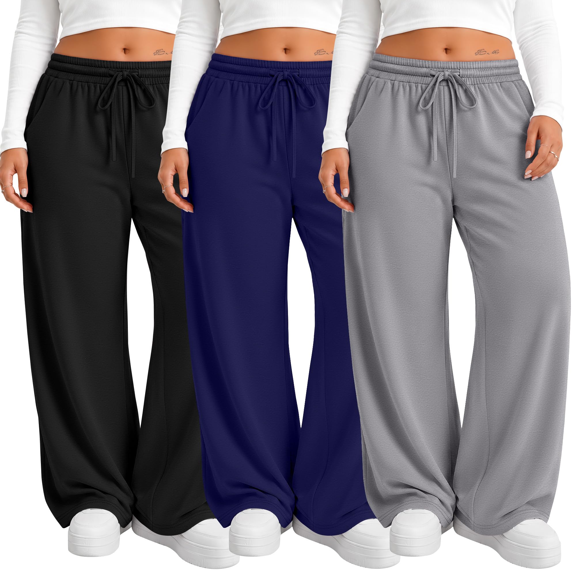 Neer 3 Pack Women's Plus Size Sweatpants Wide Leg Athletic Pants