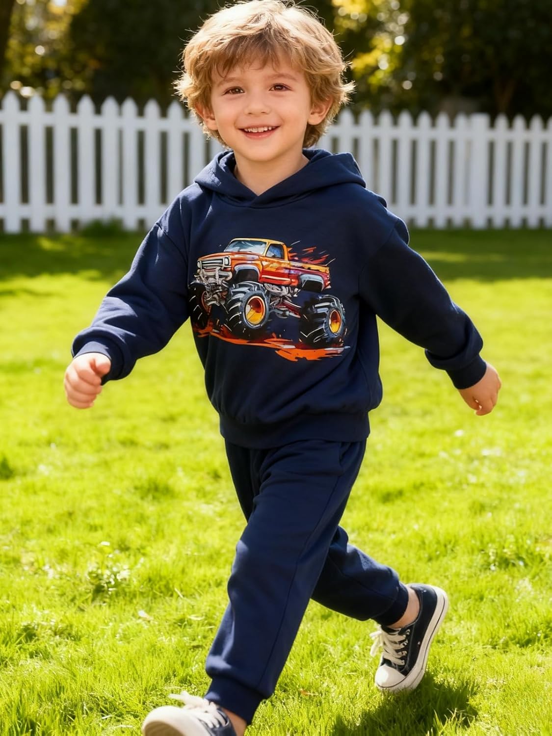 2-7 Years Toddler Boys' Dinosaur & Truck Print Pullover Hoodie and Sweatpants Set - Image 4