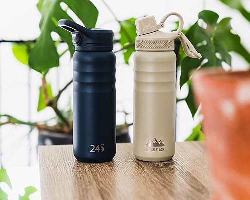 Miniatura 6 de POLAR FLASK Botella de agua deportiva de acero inoxidable, 3 tapas de alta calidad, mantiene los líquidos fríos o calientes, a prueba de fugas y a