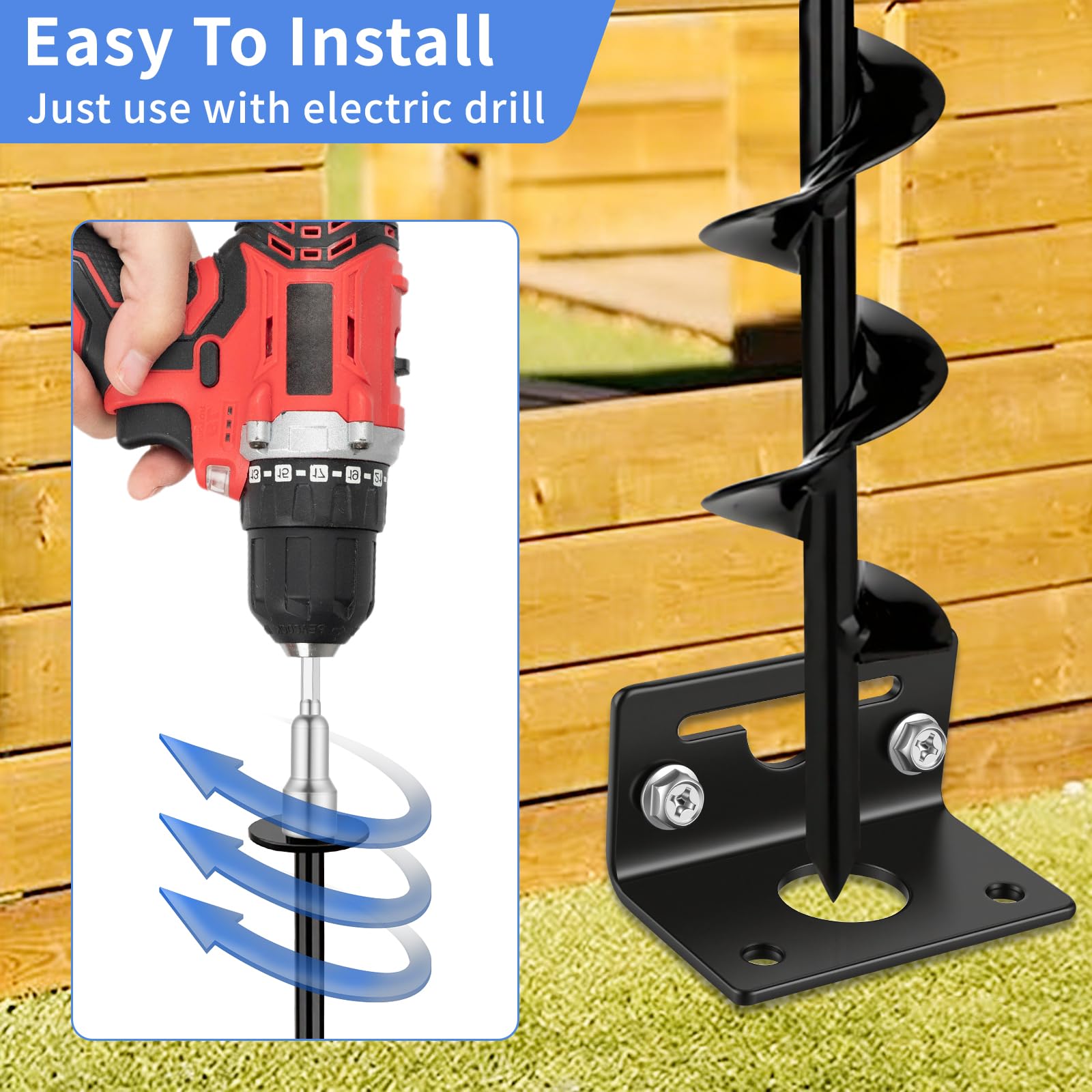 Anclajes de suelo atornillados, anclajes para casas móviles, para cobertizo, cama elástica, cocheras (negro, 25 pulgadas, 4 piezas)
