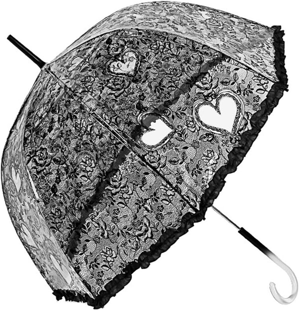 ThreeH Transparent Umbrella Beautiful Rose Pattern and Lace Trim Windproof Clear Bubble Dome with Easy Grip Handle for Women Ladies