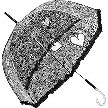 ThreeH Transparent Umbrella Beautiful Rose Pattern and Lace Trim Windproof Clear Bubble Dome with Easy Grip Handle for Women Ladies