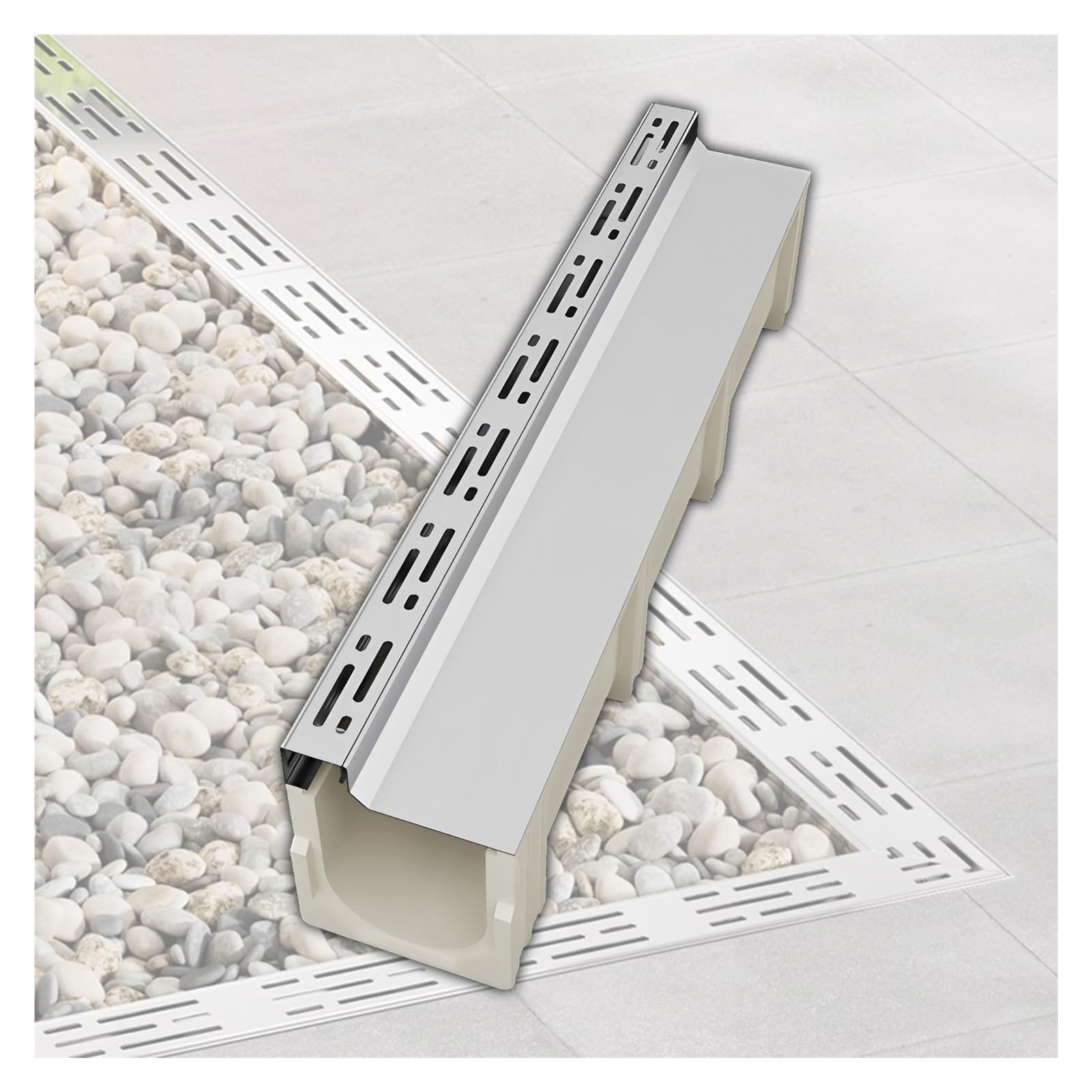 Drainage gratings, Linear Trench Drain System, SMC Floor and Stainless Steel Channel, for Sidewalk Park Driveways(100x15x10cm/39.4x5.9x3.9in)