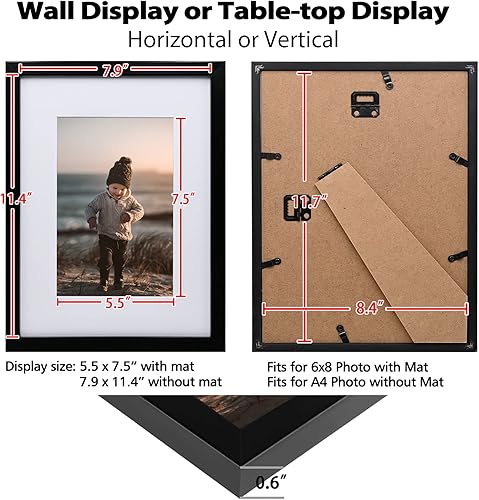 Vista 42 de KINLINK Juego de 2 portarretratos de 6 x 8 pulgadas, marco de fotos de madera mate de 4 x 6 pulgadas con plexiglás para 4 x 6 con paspartú o 6 x 8
