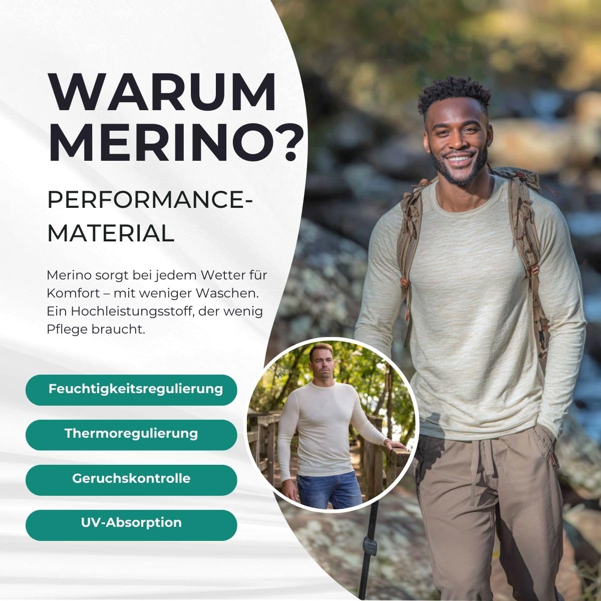 menique 100% Merino Wolle Herren Langarmshirt – Slim Fit Thermounterwäsche Baselayer Longsleeve Shirt für Wandern, Ski & Outdoor, Atmungsaktiv und Geruchsresistent