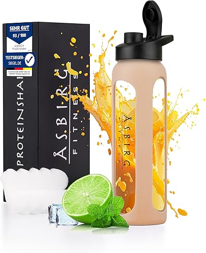 Miniatura 6 de Asbirg Fitness  Protein Shaker Made of Glass  Protein Shaker  Drinking Bottle  with Spiral Ball  Beige