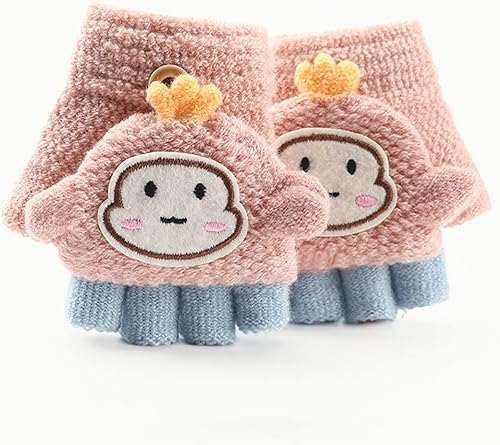 Miniatura 2 de Guantes convertibles con tapa abatible para niñas y niños guantes suaves de dibujos animados guantes de punto cálidos para invierno 1-3T